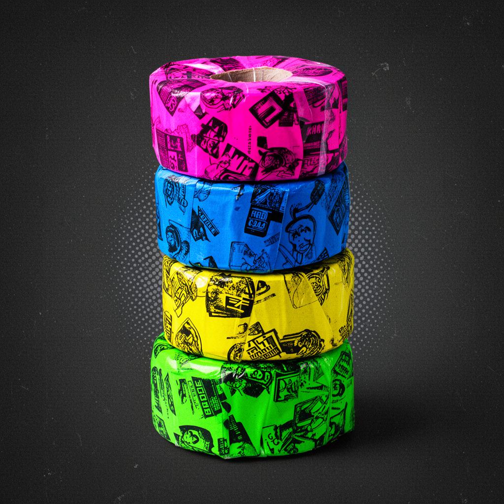 Stack of colourful La La Loo recycled toilet rolls