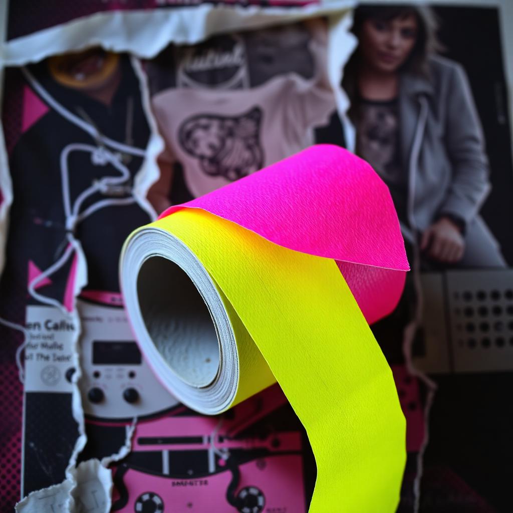 Neon La La Loo roll on a wall of gig posters